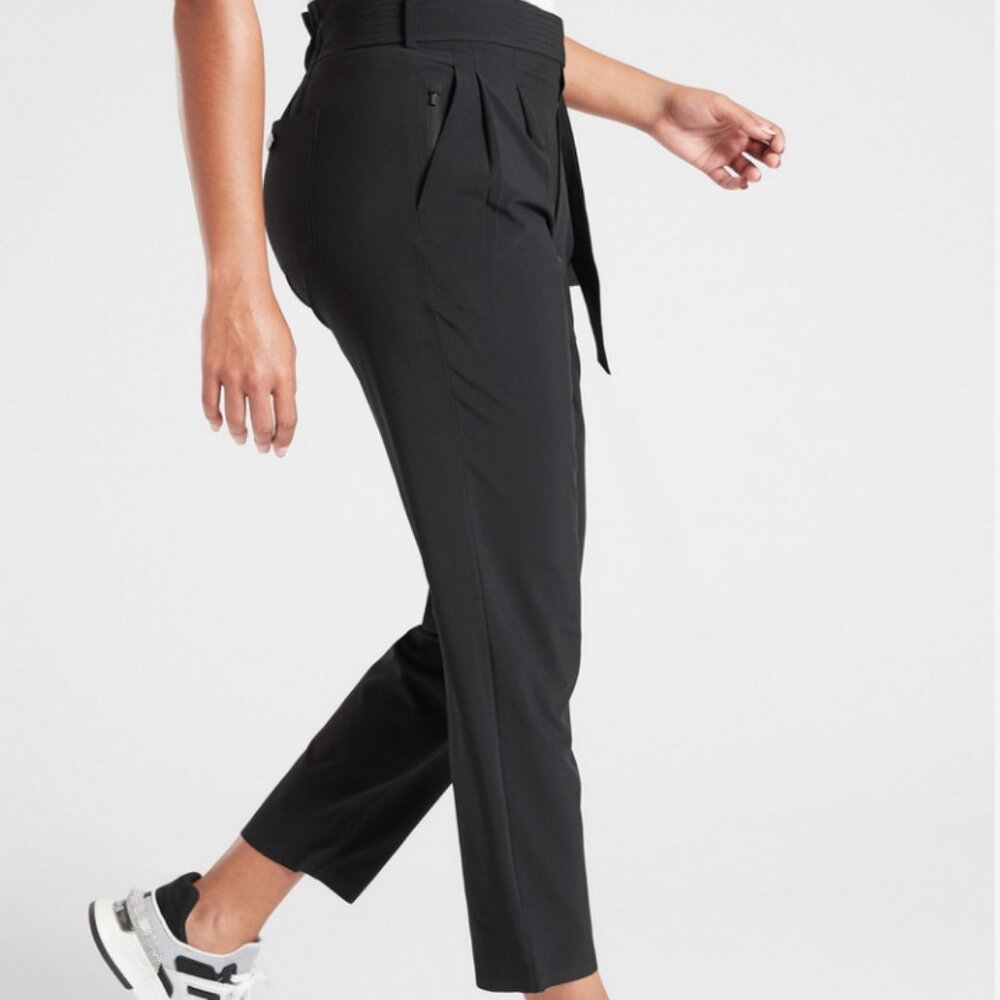 Athleta Black Tapered Paperbag Waist Trousers